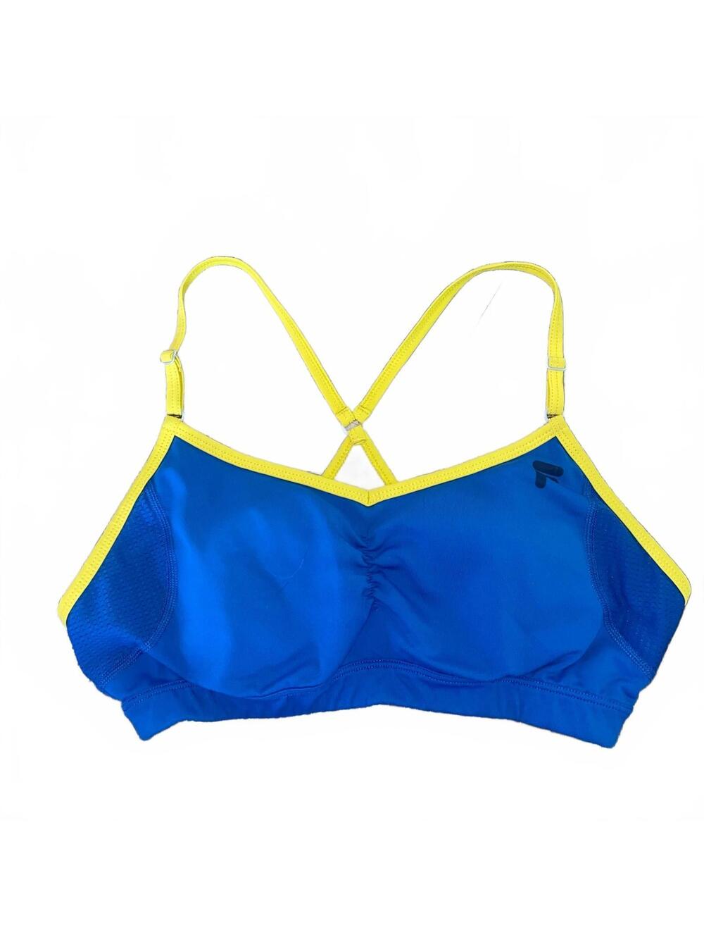 Fila Blue & Yellow Strappy Sports Bra Size Small Racerback Activewear